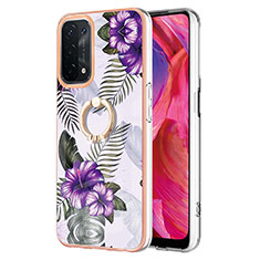 Silicone Candy Rubber Gel Fashionable Pattern Soft Case Cover with Finger Ring Stand Y03B for Oppo A93 5G Purple