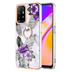 Silicone Candy Rubber Gel Fashionable Pattern Soft Case Cover with Finger Ring Stand Y03B for Oppo A94 5G Purple