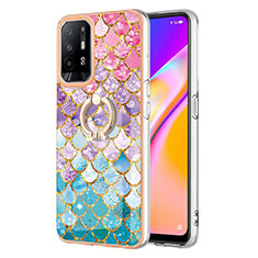 Silicone Candy Rubber Gel Fashionable Pattern Soft Case Cover with Finger Ring Stand Y03B for Oppo Reno5 Z 5G Colorful