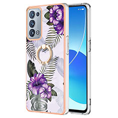 Silicone Candy Rubber Gel Fashionable Pattern Soft Case Cover with Finger Ring Stand Y03B for Oppo Reno6 Pro 5G Purple
