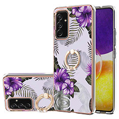 Silicone Candy Rubber Gel Fashionable Pattern Soft Case Cover with Finger Ring Stand Y03B for Samsung Galaxy A05s Purple