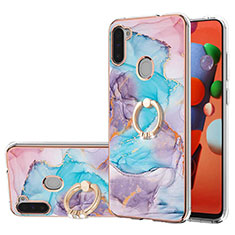 Silicone Candy Rubber Gel Fashionable Pattern Soft Case Cover with Finger Ring Stand Y03B for Samsung Galaxy A11 Blue
