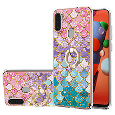 Silicone Candy Rubber Gel Fashionable Pattern Soft Case Cover with Finger Ring Stand Y03B for Samsung Galaxy A11 Colorful