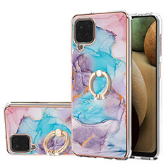 Silicone Candy Rubber Gel Fashionable Pattern Soft Case Cover with Finger Ring Stand Y03B for Samsung Galaxy A12 5G Blue