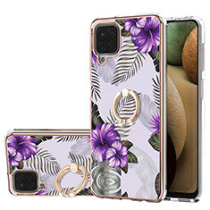 Silicone Candy Rubber Gel Fashionable Pattern Soft Case Cover with Finger Ring Stand Y03B for Samsung Galaxy A12 5G Purple