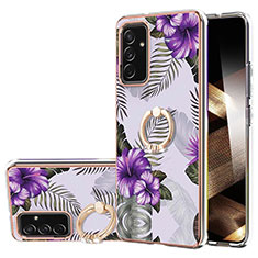 Silicone Candy Rubber Gel Fashionable Pattern Soft Case Cover with Finger Ring Stand Y03B for Samsung Galaxy A15 4G Purple