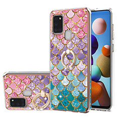 Silicone Candy Rubber Gel Fashionable Pattern Soft Case Cover with Finger Ring Stand Y03B for Samsung Galaxy A21s Colorful