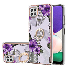 Silicone Candy Rubber Gel Fashionable Pattern Soft Case Cover with Finger Ring Stand Y03B for Samsung Galaxy A22 5G Purple