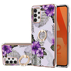 Silicone Candy Rubber Gel Fashionable Pattern Soft Case Cover with Finger Ring Stand Y03B for Samsung Galaxy A32 5G Purple