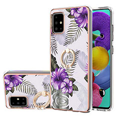 Silicone Candy Rubber Gel Fashionable Pattern Soft Case Cover with Finger Ring Stand Y03B for Samsung Galaxy A51 4G Purple