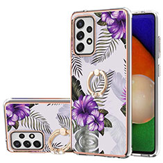 Silicone Candy Rubber Gel Fashionable Pattern Soft Case Cover with Finger Ring Stand Y03B for Samsung Galaxy A52 4G Purple