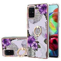 Silicone Candy Rubber Gel Fashionable Pattern Soft Case Cover with Finger Ring Stand Y03B for Samsung Galaxy A71 4G A715 Purple