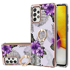 Silicone Candy Rubber Gel Fashionable Pattern Soft Case Cover with Finger Ring Stand Y03B for Samsung Galaxy A72 5G Purple