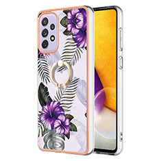 Silicone Candy Rubber Gel Fashionable Pattern Soft Case Cover with Finger Ring Stand Y03B for Samsung Galaxy A73 5G Purple