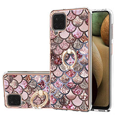 Silicone Candy Rubber Gel Fashionable Pattern Soft Case Cover with Finger Ring Stand Y03B for Samsung Galaxy F12 Brown