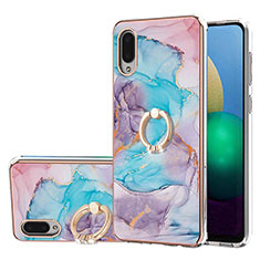 Silicone Candy Rubber Gel Fashionable Pattern Soft Case Cover with Finger Ring Stand Y03B for Samsung Galaxy M02 Blue