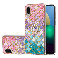 Silicone Candy Rubber Gel Fashionable Pattern Soft Case Cover with Finger Ring Stand Y03B for Samsung Galaxy M02 Colorful
