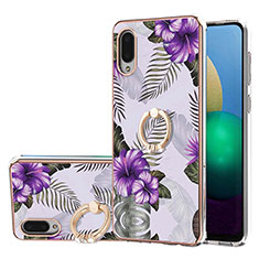 Silicone Candy Rubber Gel Fashionable Pattern Soft Case Cover with Finger Ring Stand Y03B for Samsung Galaxy M02 Purple