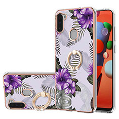 Silicone Candy Rubber Gel Fashionable Pattern Soft Case Cover with Finger Ring Stand Y03B for Samsung Galaxy M11 Purple