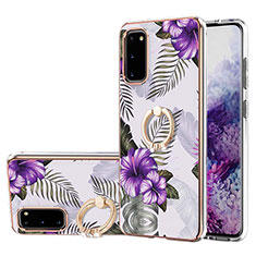 Silicone Candy Rubber Gel Fashionable Pattern Soft Case Cover with Finger Ring Stand Y03B for Samsung Galaxy S20 5G Purple