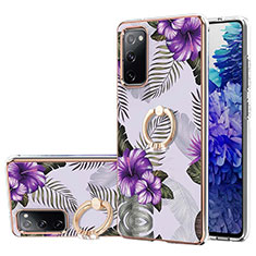 Silicone Candy Rubber Gel Fashionable Pattern Soft Case Cover with Finger Ring Stand Y03B for Samsung Galaxy S20 FE 4G Purple