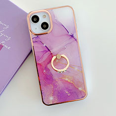 Silicone Candy Rubber Gel Fashionable Pattern Soft Case Cover with Finger Ring Stand Y05B for Apple iPhone 13 Clove Purple