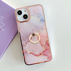 Silicone Candy Rubber Gel Fashionable Pattern Soft Case Cover with Finger Ring Stand Y05B for Apple iPhone 14 Pink