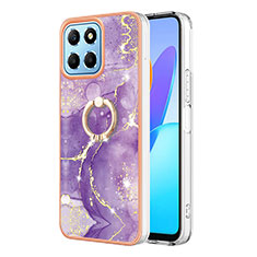 Silicone Candy Rubber Gel Fashionable Pattern Soft Case Cover with Finger Ring Stand Y05B for Huawei Honor X8a 5G Purple