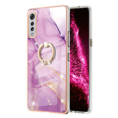 Silicone Candy Rubber Gel Fashionable Pattern Soft Case Cover with Finger Ring Stand Y05B for LG Velvet 4G Clove Purple