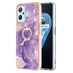 Silicone Candy Rubber Gel Fashionable Pattern Soft Case Cover with Finger Ring Stand Y05B for Oppo A96 4G Purple