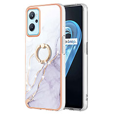Silicone Candy Rubber Gel Fashionable Pattern Soft Case Cover with Finger Ring Stand Y05B for Oppo A96 4G White