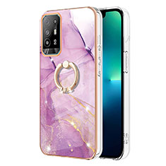 Silicone Candy Rubber Gel Fashionable Pattern Soft Case Cover with Finger Ring Stand Y05B for Oppo F19 Pro+ Plus 5G Clove Purple
