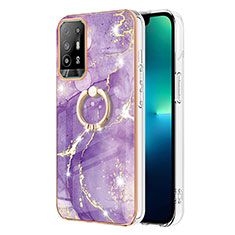 Silicone Candy Rubber Gel Fashionable Pattern Soft Case Cover with Finger Ring Stand Y05B for Oppo F19 Pro+ Plus 5G Purple