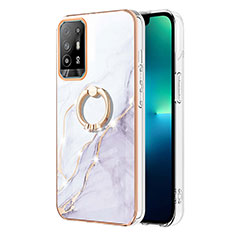 Silicone Candy Rubber Gel Fashionable Pattern Soft Case Cover with Finger Ring Stand Y05B for Oppo F19 Pro+ Plus 5G White