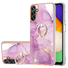 Silicone Candy Rubber Gel Fashionable Pattern Soft Case Cover with Finger Ring Stand Y05B for Samsung Galaxy A04s Clove Purple