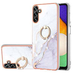 Silicone Candy Rubber Gel Fashionable Pattern Soft Case Cover with Finger Ring Stand Y05B for Samsung Galaxy A04s White