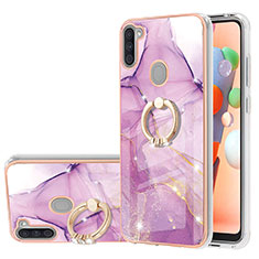 Silicone Candy Rubber Gel Fashionable Pattern Soft Case Cover with Finger Ring Stand Y05B for Samsung Galaxy A11 Clove Purple