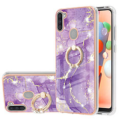 Silicone Candy Rubber Gel Fashionable Pattern Soft Case Cover with Finger Ring Stand Y05B for Samsung Galaxy A11 Purple