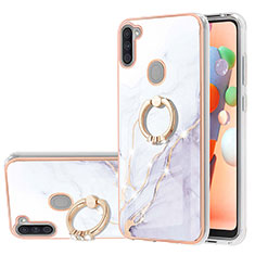 Silicone Candy Rubber Gel Fashionable Pattern Soft Case Cover with Finger Ring Stand Y05B for Samsung Galaxy A11 White