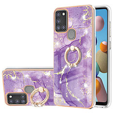 Silicone Candy Rubber Gel Fashionable Pattern Soft Case Cover with Finger Ring Stand Y05B for Samsung Galaxy A21s Purple