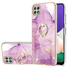 Silicone Candy Rubber Gel Fashionable Pattern Soft Case Cover with Finger Ring Stand Y05B for Samsung Galaxy A22 5G Clove Purple