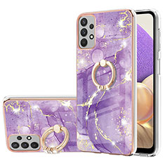 Silicone Candy Rubber Gel Fashionable Pattern Soft Case Cover with Finger Ring Stand Y05B for Samsung Galaxy A33 5G Purple