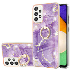 Silicone Candy Rubber Gel Fashionable Pattern Soft Case Cover with Finger Ring Stand Y05B for Samsung Galaxy A52 5G Purple