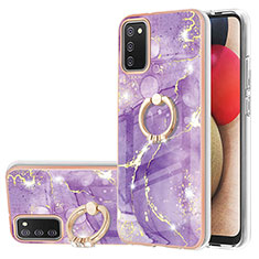 Silicone Candy Rubber Gel Fashionable Pattern Soft Case Cover with Finger Ring Stand Y05B for Samsung Galaxy F02S SM-E025F Purple