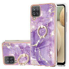 Silicone Candy Rubber Gel Fashionable Pattern Soft Case Cover with Finger Ring Stand Y05B for Samsung Galaxy F12 Purple