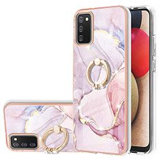 Silicone Candy Rubber Gel Fashionable Pattern Soft Case Cover with Finger Ring Stand Y05B for Samsung Galaxy M02s Pink