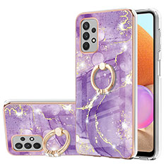 Silicone Candy Rubber Gel Fashionable Pattern Soft Case Cover with Finger Ring Stand Y05B for Samsung Galaxy M32 5G Purple