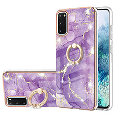 Silicone Candy Rubber Gel Fashionable Pattern Soft Case Cover with Finger Ring Stand Y05B for Samsung Galaxy S20 5G Purple