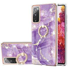 Silicone Candy Rubber Gel Fashionable Pattern Soft Case Cover with Finger Ring Stand Y05B for Samsung Galaxy S20 FE (2022) 5G Purple