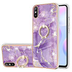 Silicone Candy Rubber Gel Fashionable Pattern Soft Case Cover with Finger Ring Stand Y05B for Xiaomi Redmi 9A Purple